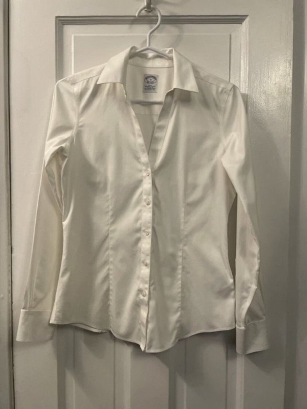 Brooks Brothers Fitted Non-Iron Stretch Cotton V-Neck Dress Shirt White Size 0